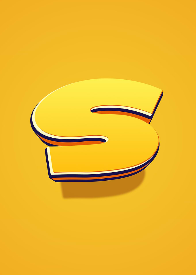 Yellow Letter S with 3D Effect