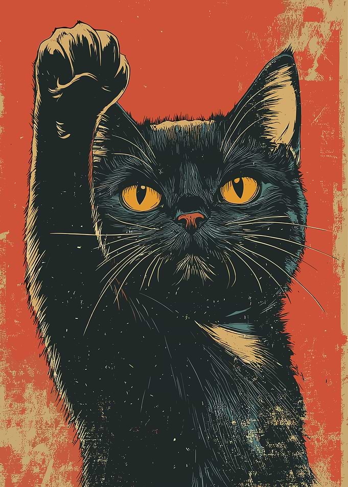 Black Cat Raising Paw