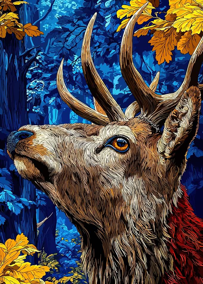 Majestic Stag in a Blue Forest