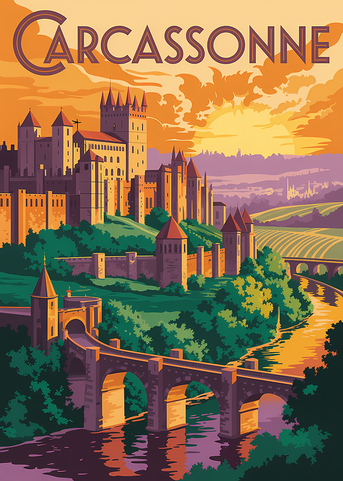 Carcassonne Castle at Sunset