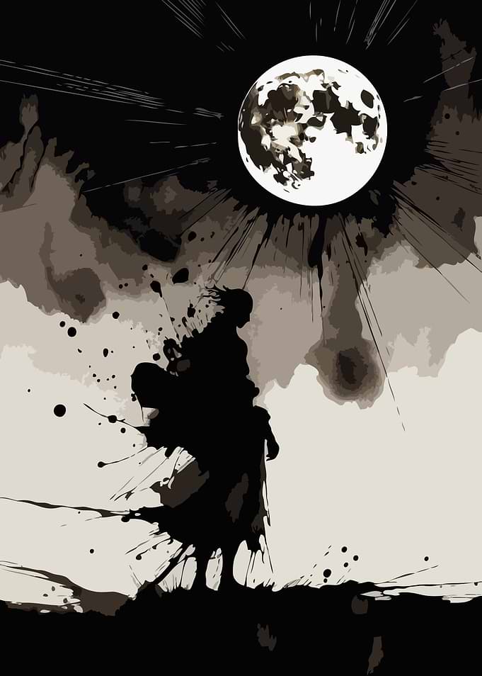 Silhouette Under Full Moon