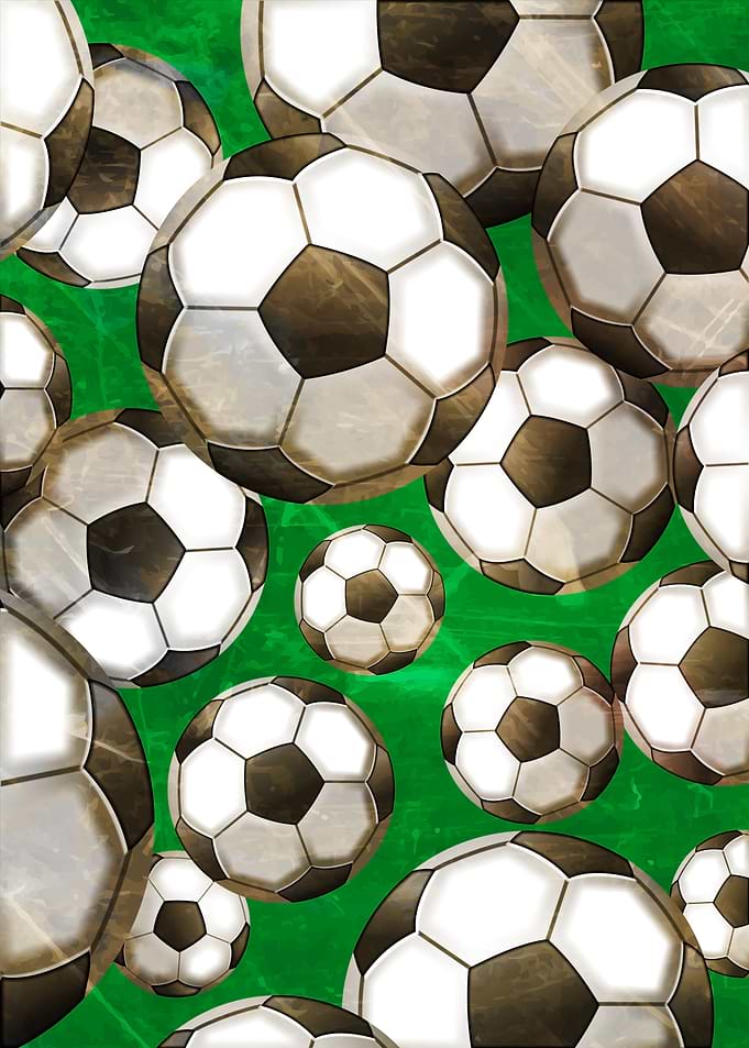 Grunge Soccer Balls on Green Background