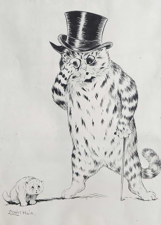 Dapper Cat with Monocle and Cane