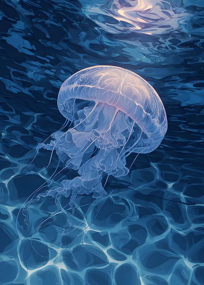 Jellyfish in Deep Blue Water