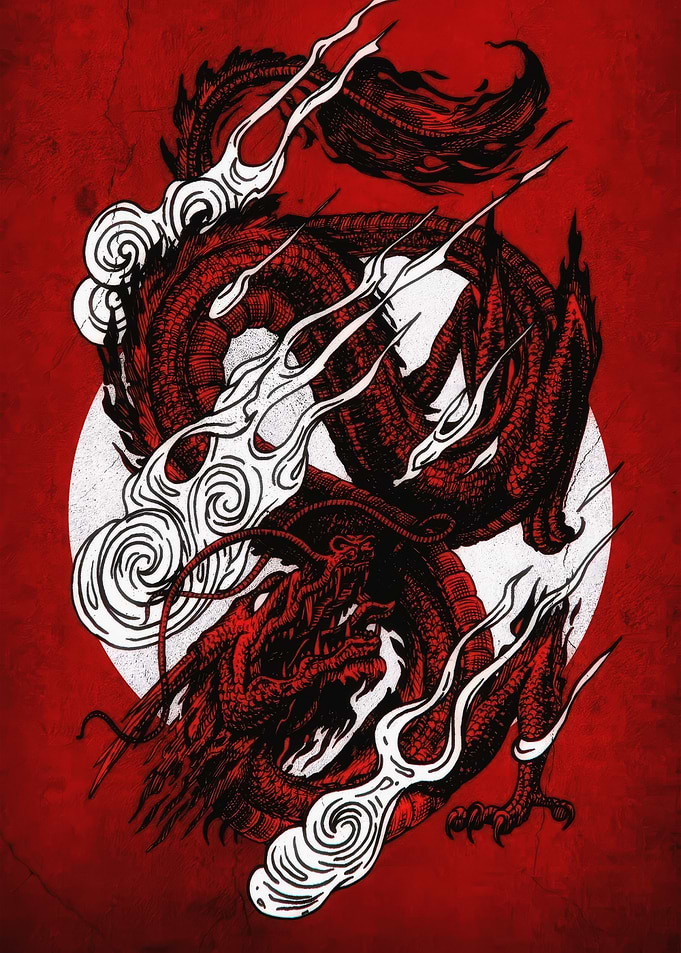 Red Dragon with White Clouds