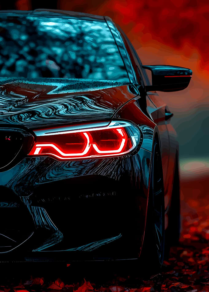 Black Car with Red Headlights