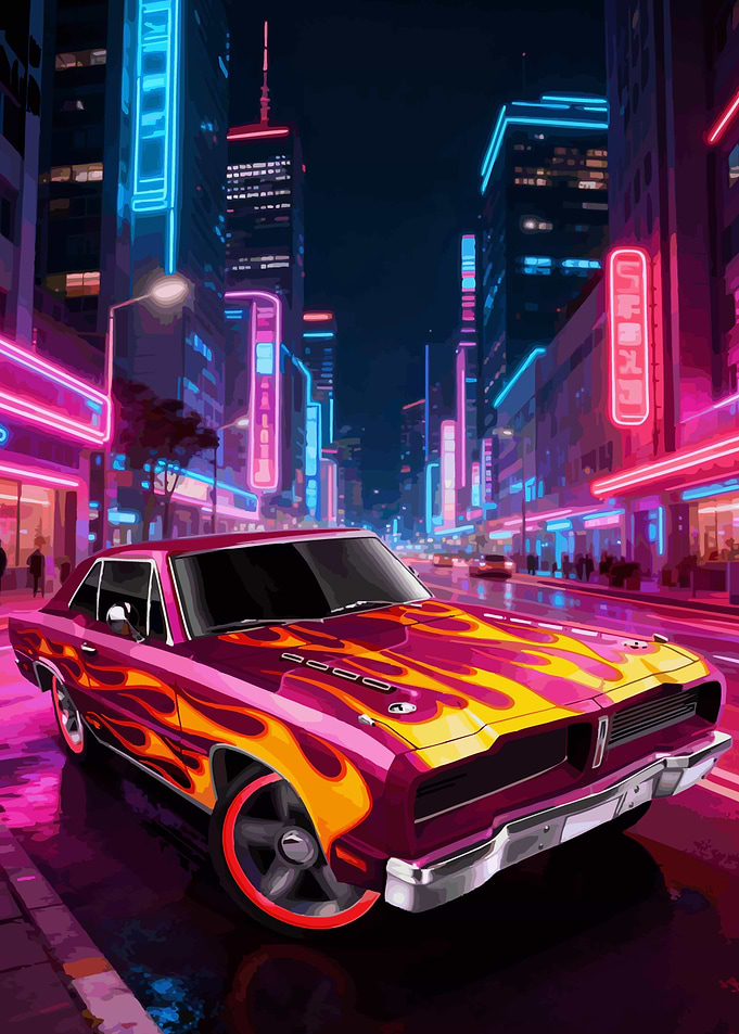 Retro Car in Neon City