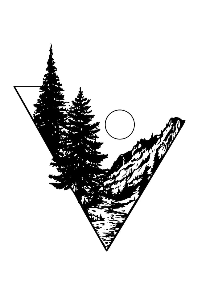 Geometric Mountain Landscape with Trees