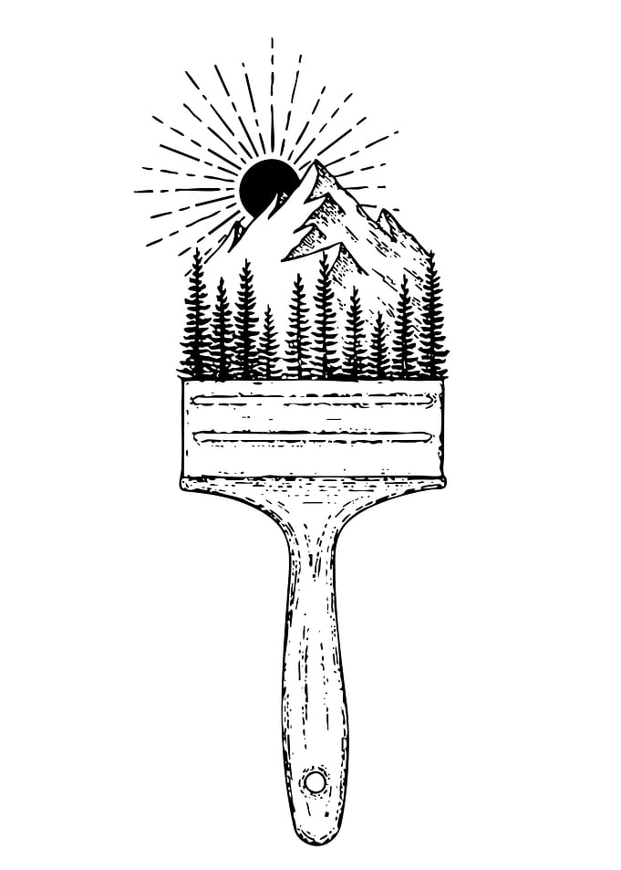 Paintbrush with Mountain Landscape