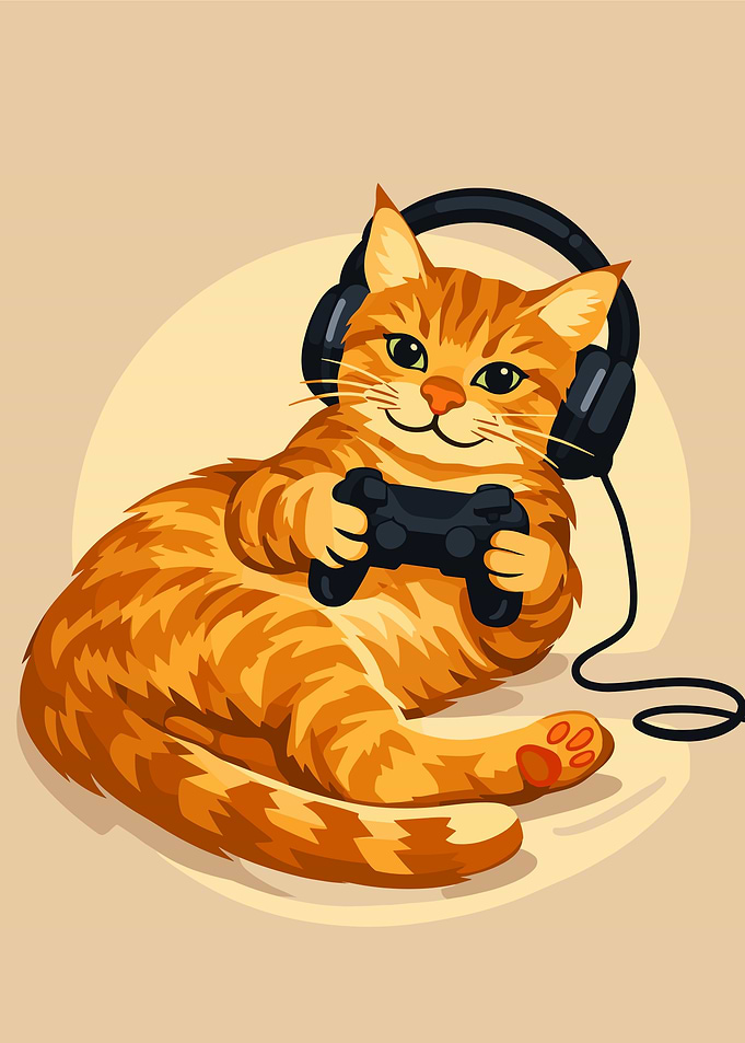 Orange Cat Playing Video Games