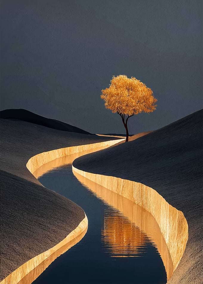 Golden Tree by a Winding River