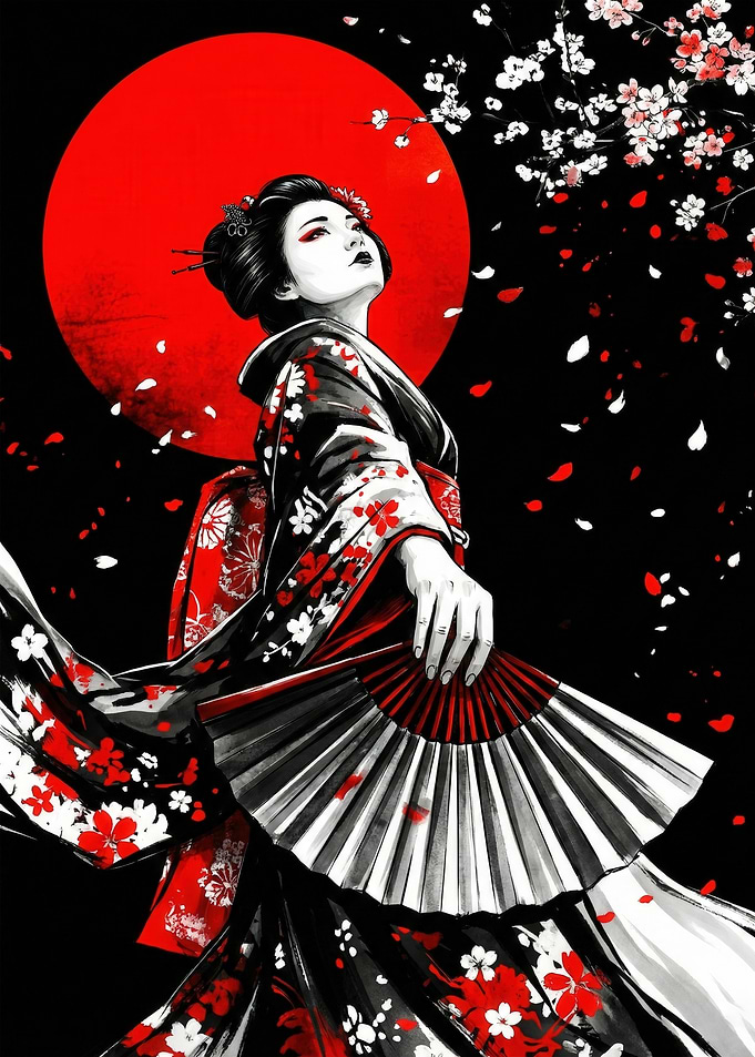 Elegance of the Crimson Sun Geisha