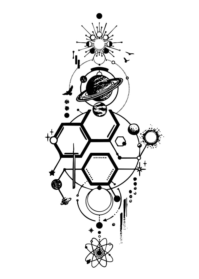 Geometric Space and Science Tattoo Design