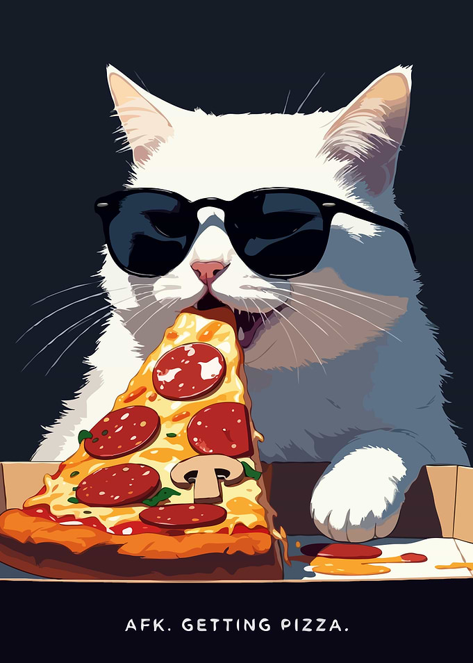 Cool Cat Eating Pizza Funny Humor