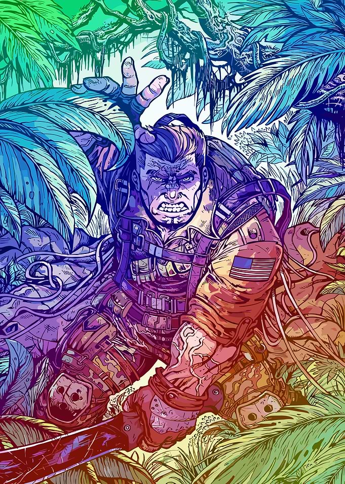 Soldier in Jungle with American Flag