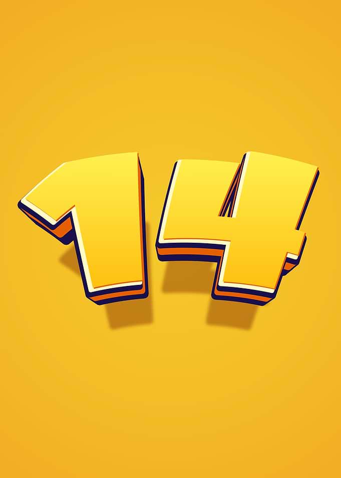 Yellow Number 14 with Shadow