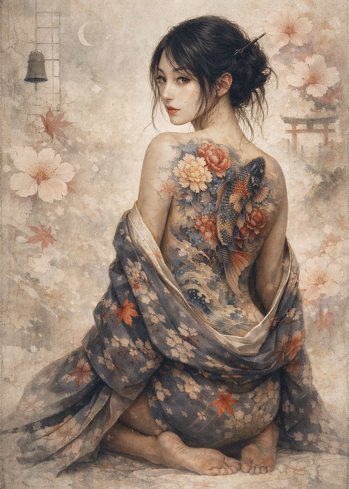 Tattooed Woman in Kimono