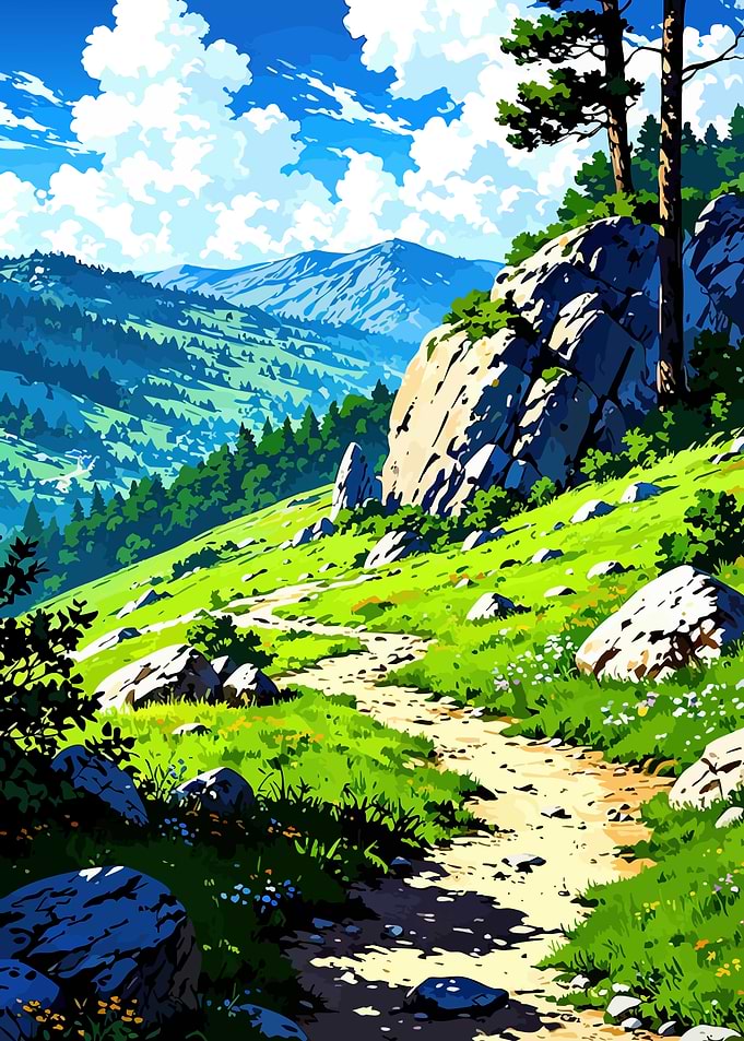 Anime Mountain Landscape with Path