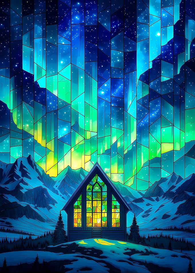 Stained Glass Aurora Over Chapel