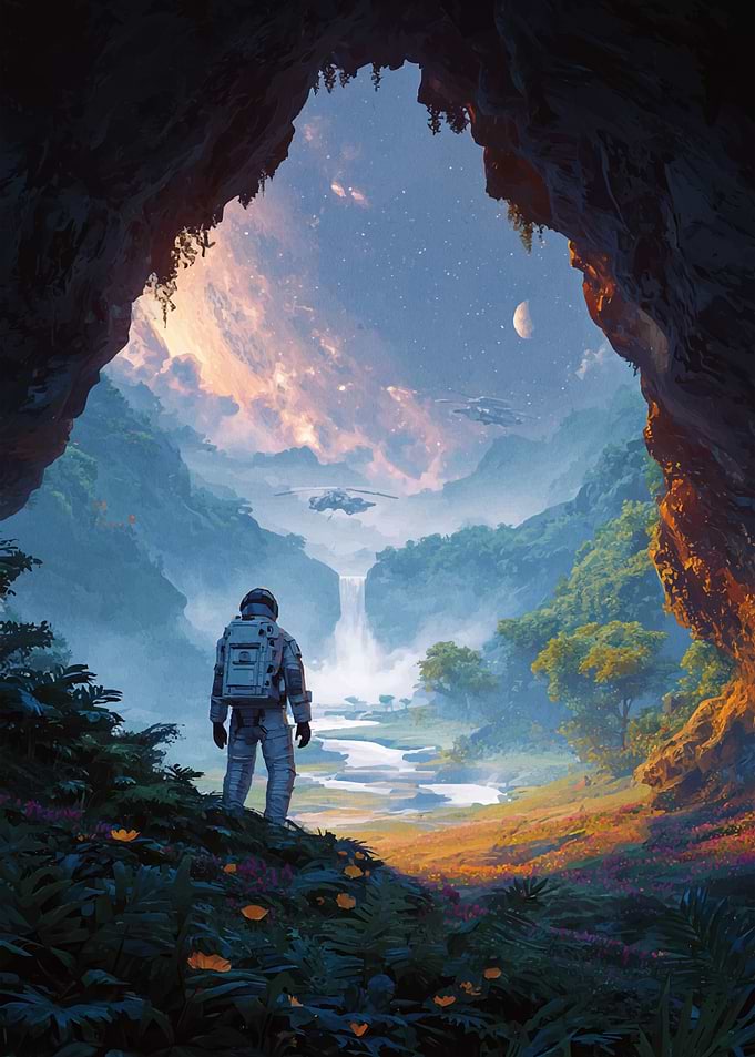 Astronaut exploring alien planet