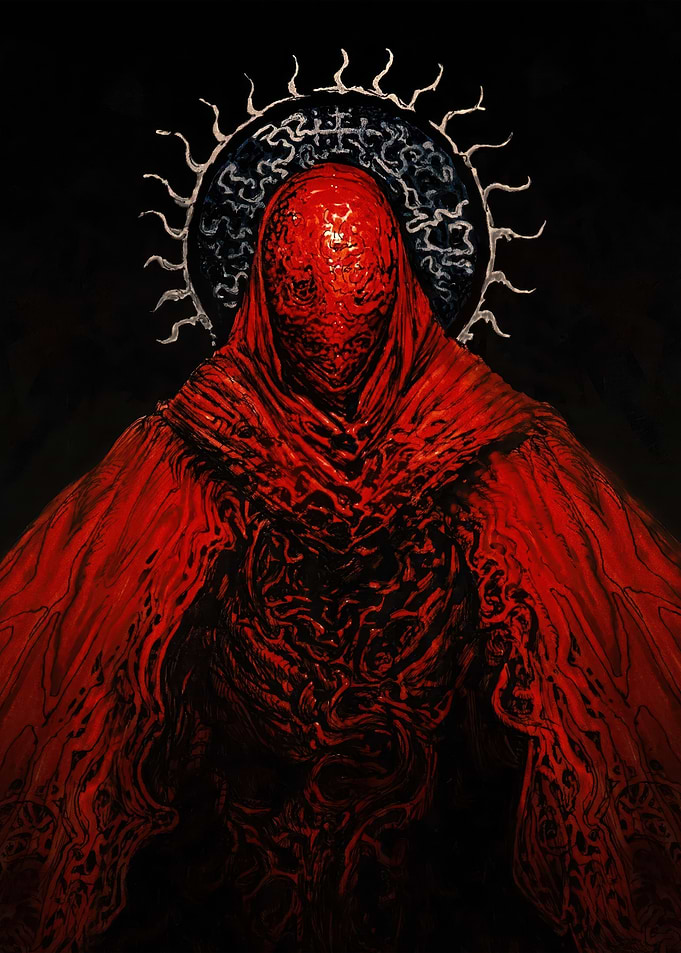 Red Hooded Figure with Halo