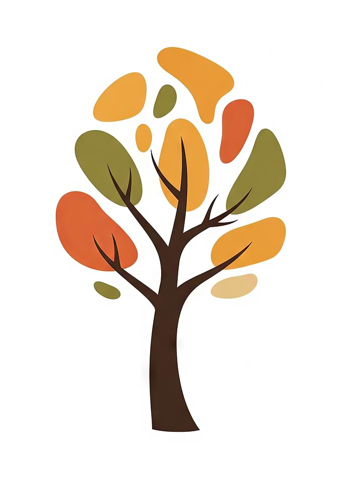 Stylized Autumn Tree with Colorful Leaves