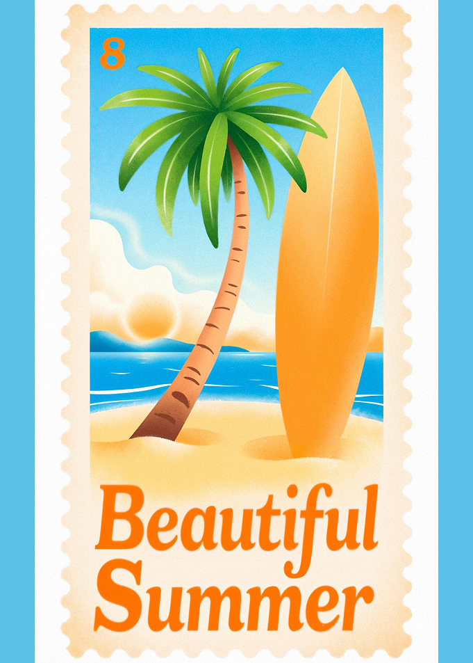 Beautiful Summer Beach Scene Stamp
