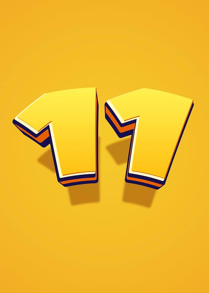 Number 11 in 3D Yellow