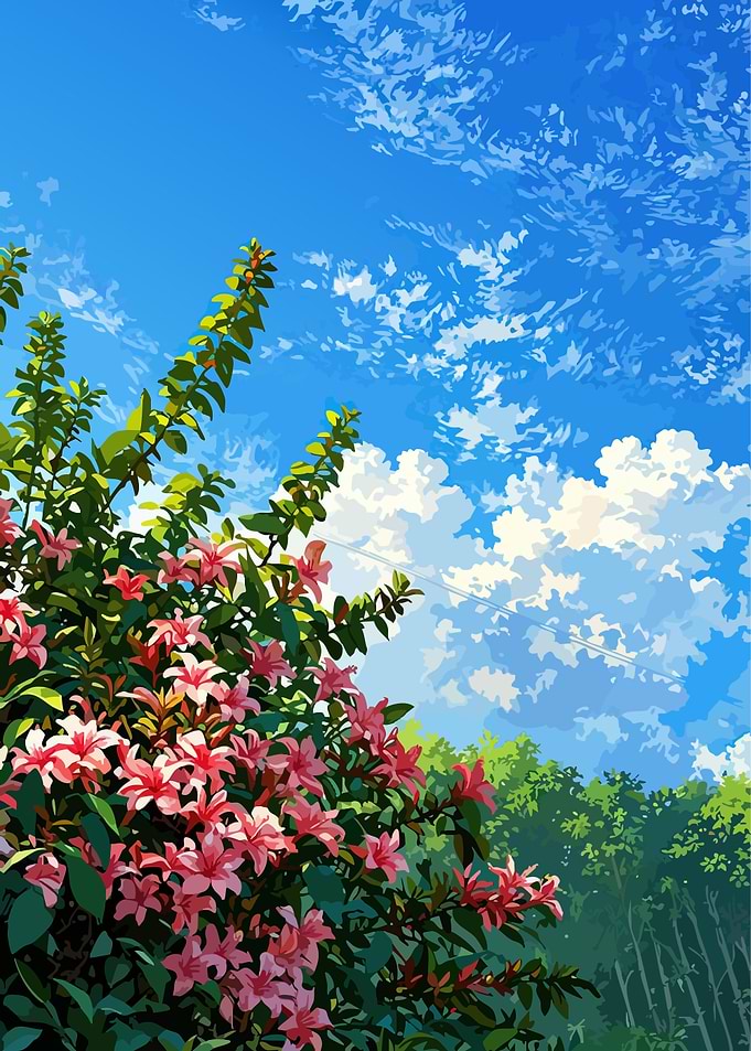 Vibrant Azaleas Under a Blue Sky