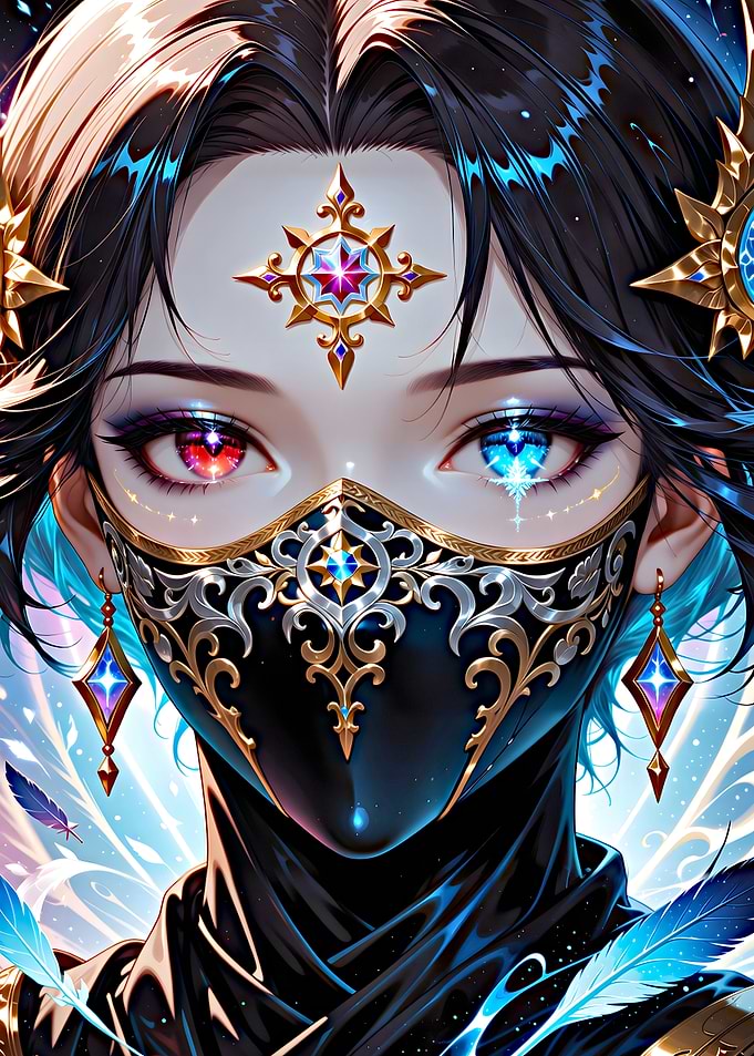 Mysterious Masked Figure with Dual Colored Eyes