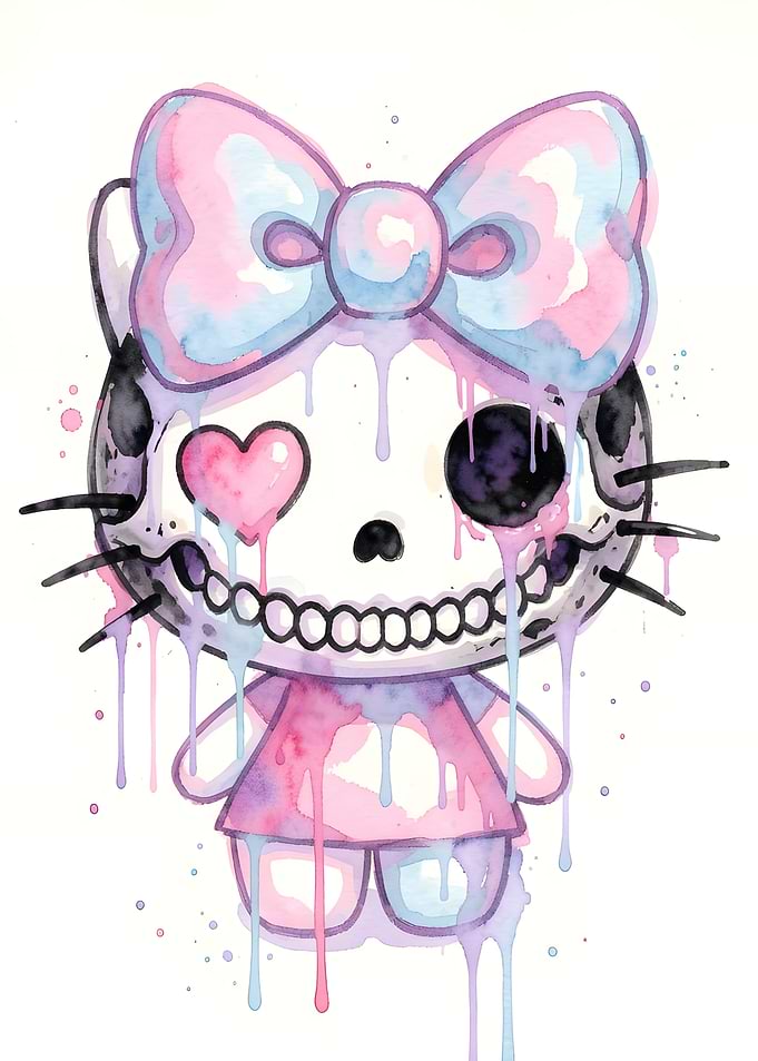 Melting Kitty Skull Art