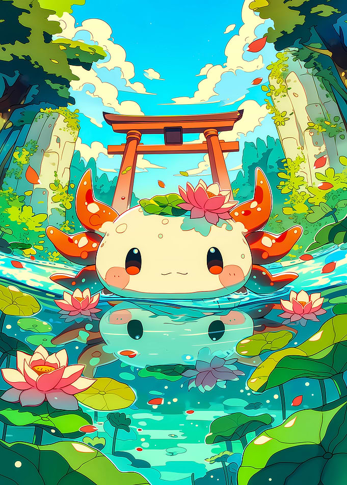 Cute Axolotl in a Japanese Garden
