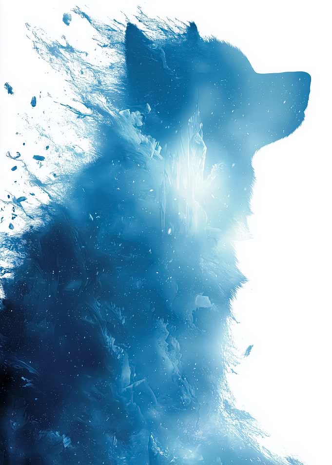 Wolf silhouette dissolving into ice