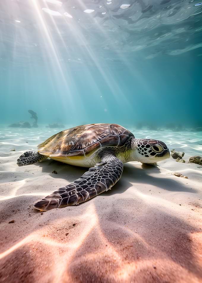 Sea Turtle Underwater Sunlight