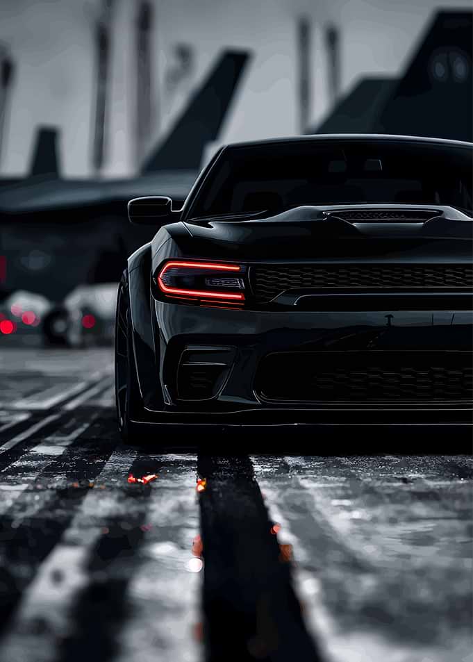 Black Dodge Charger with Fighter Jets
