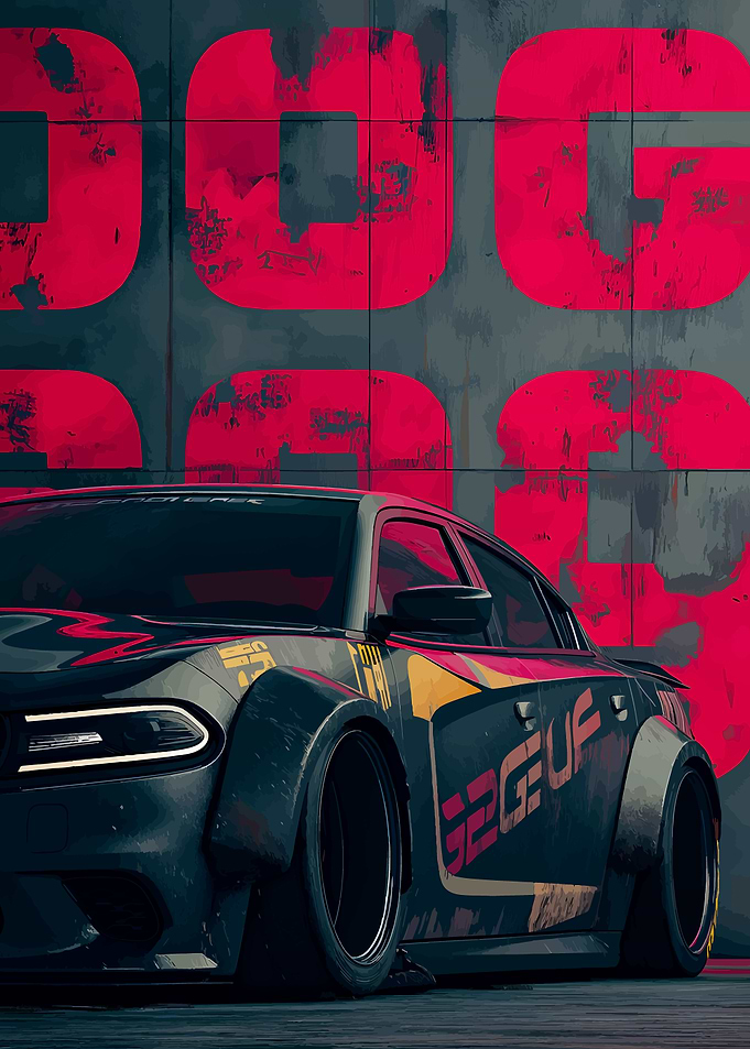 Modified Dodge Charger with Graffiti Background