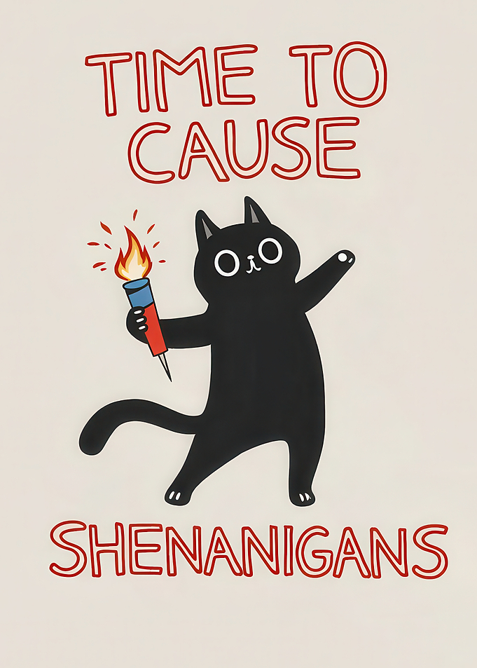 Black Cat Holding a Firework