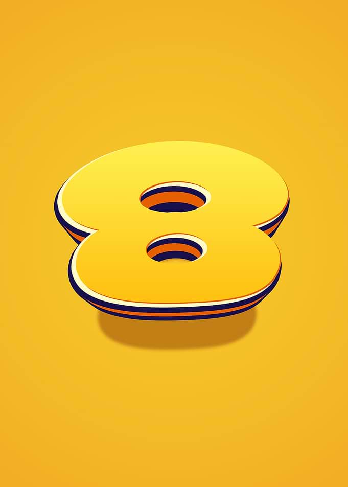 3D Yellow Number 8