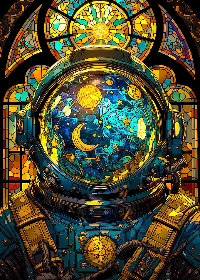 Astronaut in Stained Glass Cosmos