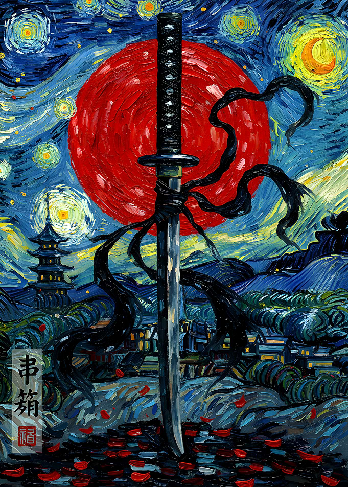 Samurai Sword Under Starry Night Sky