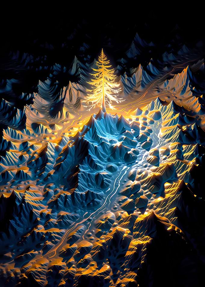 Light Tree on Mountain Peak