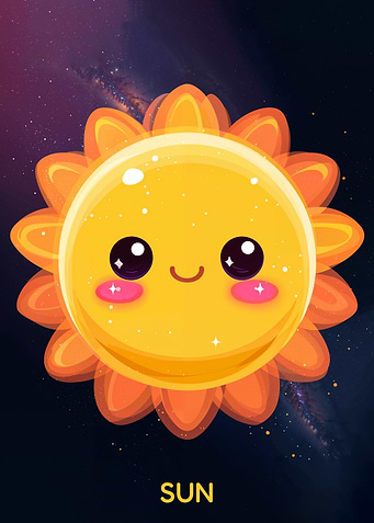 Cute Cartoon Sun in Space