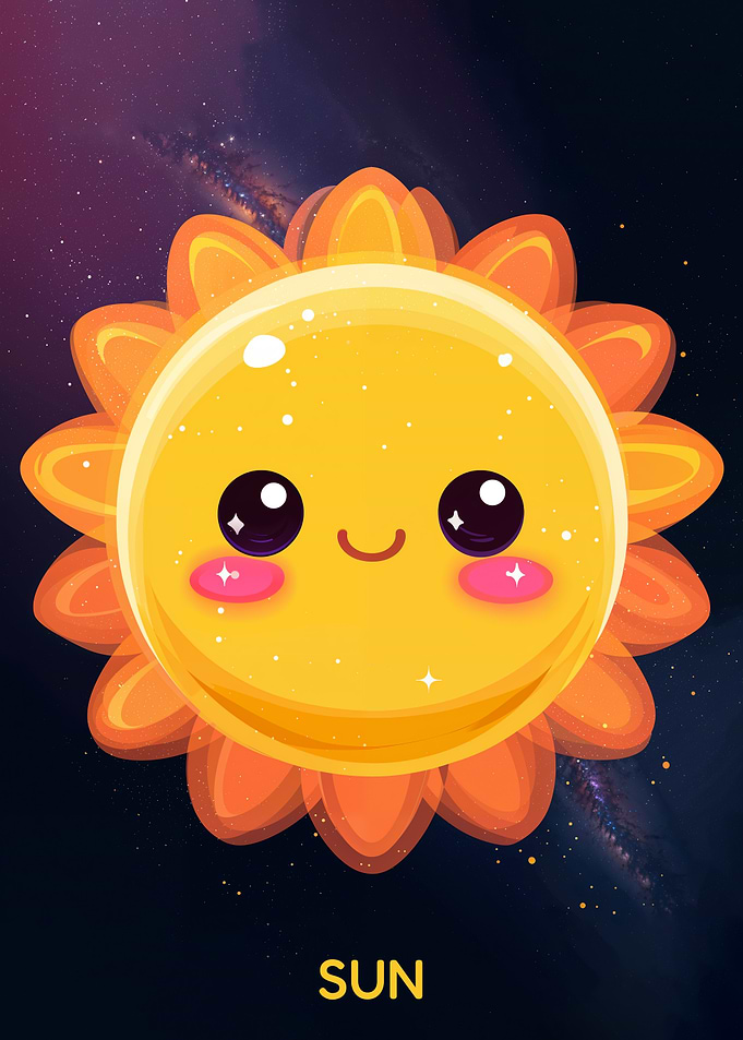 Cute Cartoon Sun in Space