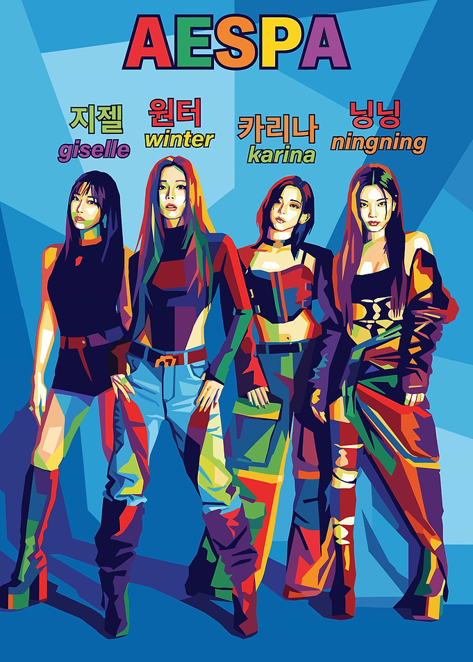 K-Pop Group Aespa in Pop Art Style
