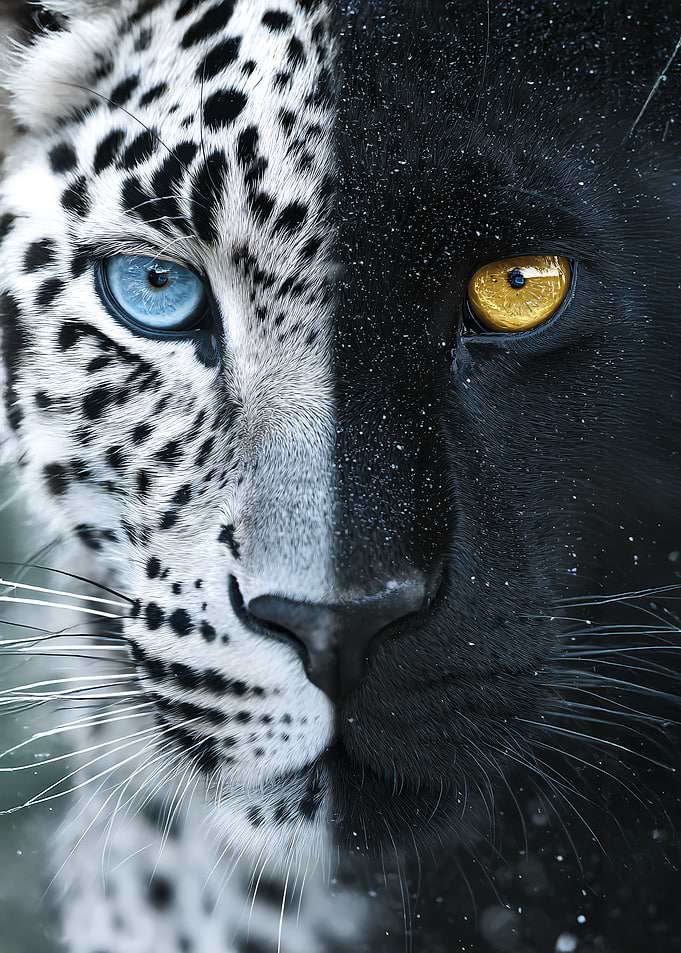 Split Face Leopard and Black Panther