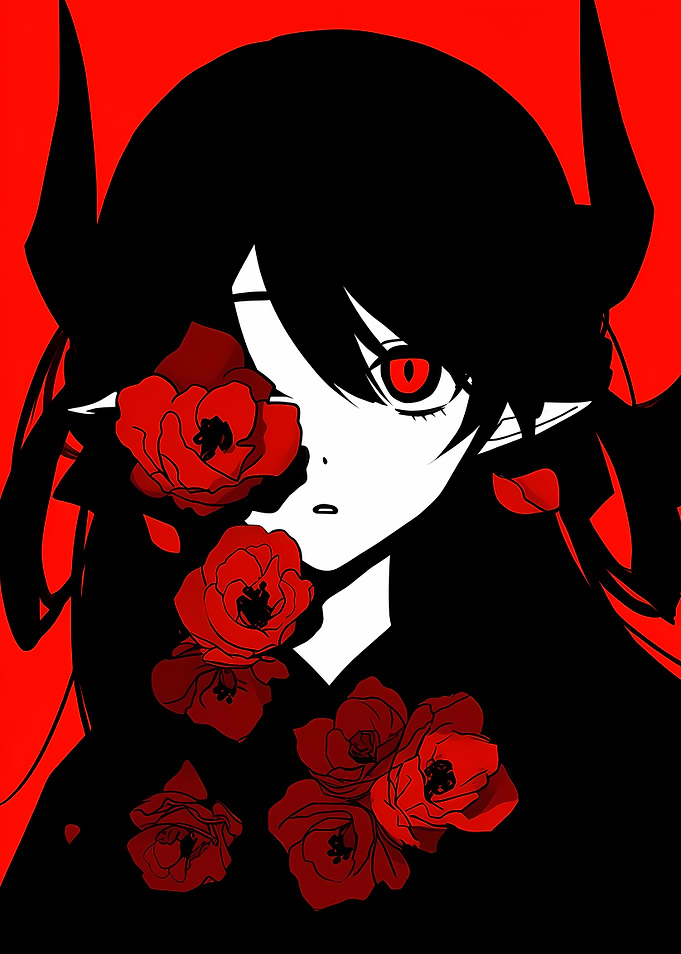Anime Girl with Horns and Roses
