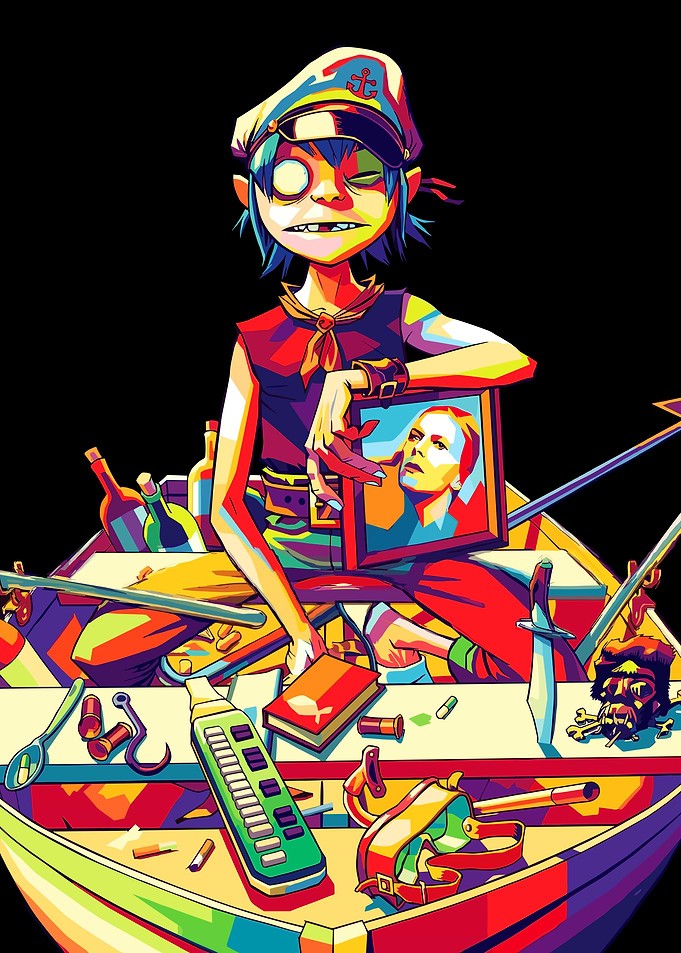 2D from Gorillaz holding a portrait WPAP