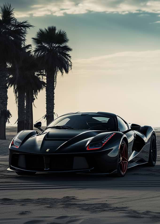 Black Ferrari on the beach