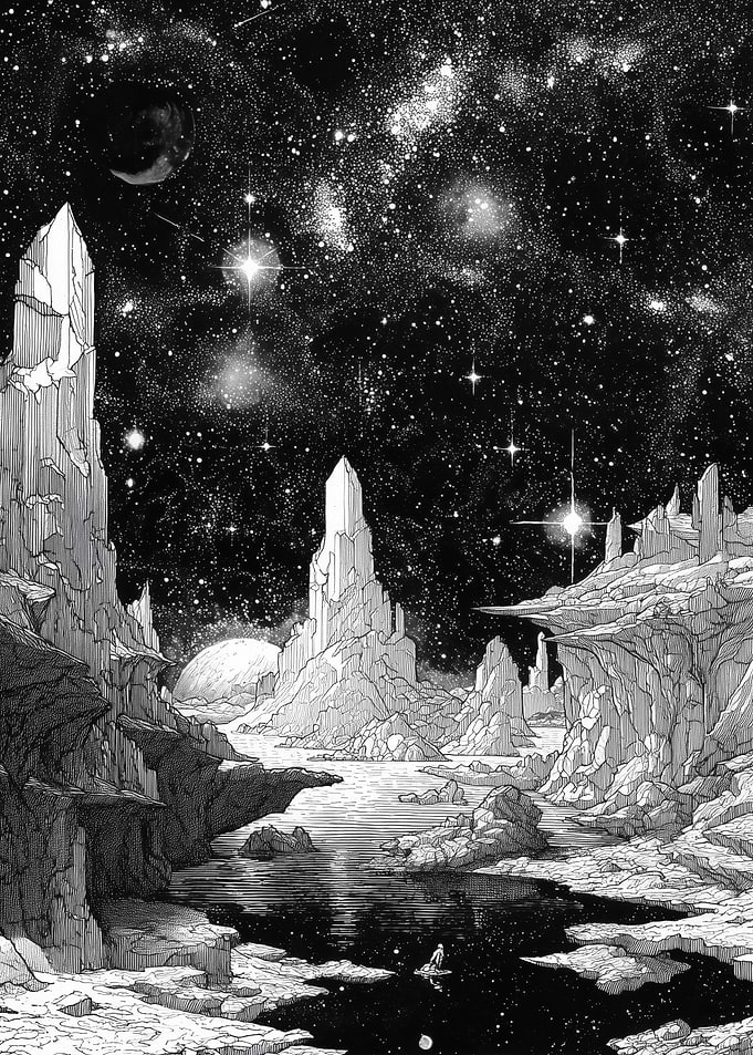 Alien Landscape Under Starry Sky