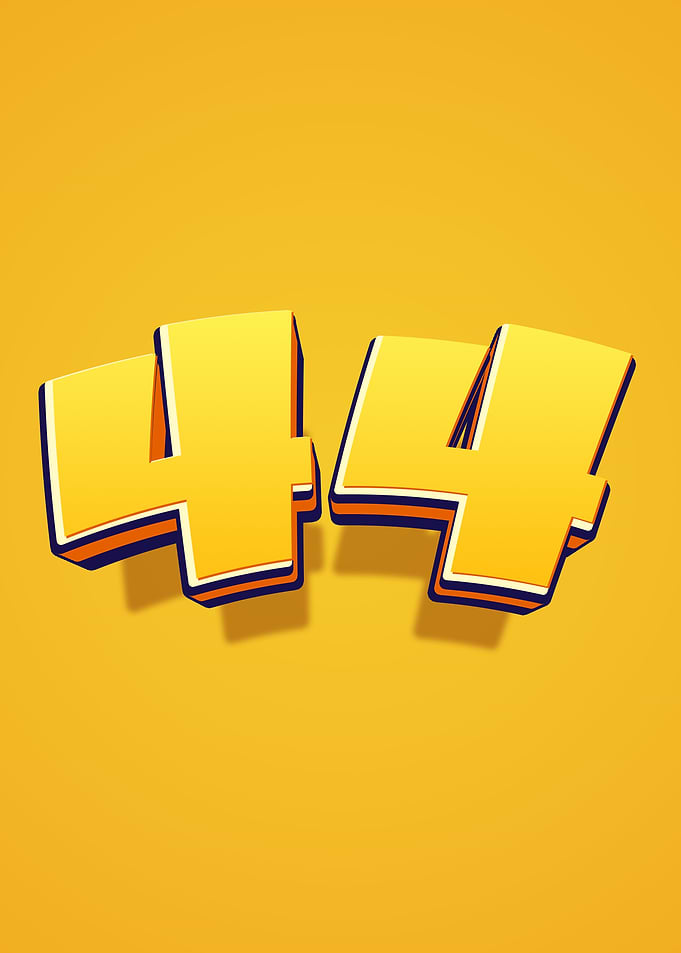 Number 44 in 3D Yellow